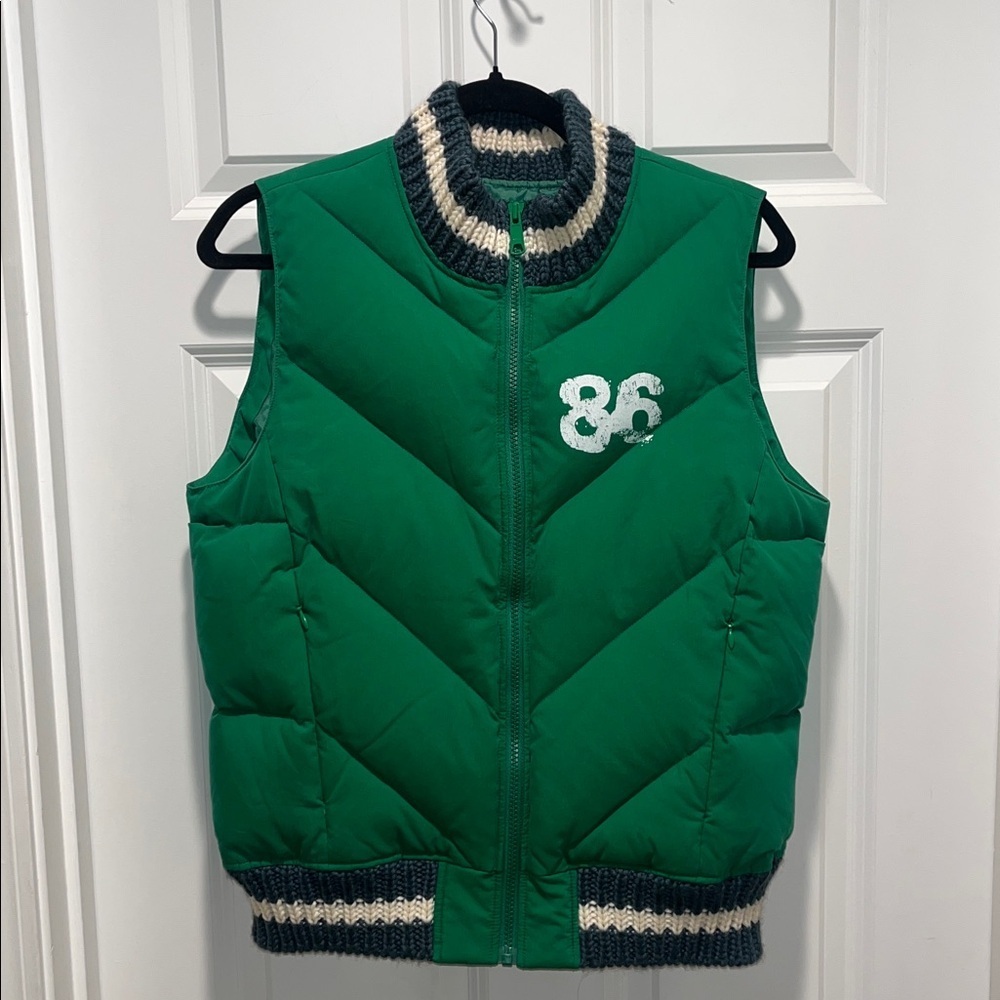 Victoria's Secret TRUE PINK LOVE Down Puffer zip Vest collegiate green NEW M/L - Picture 7 of 8